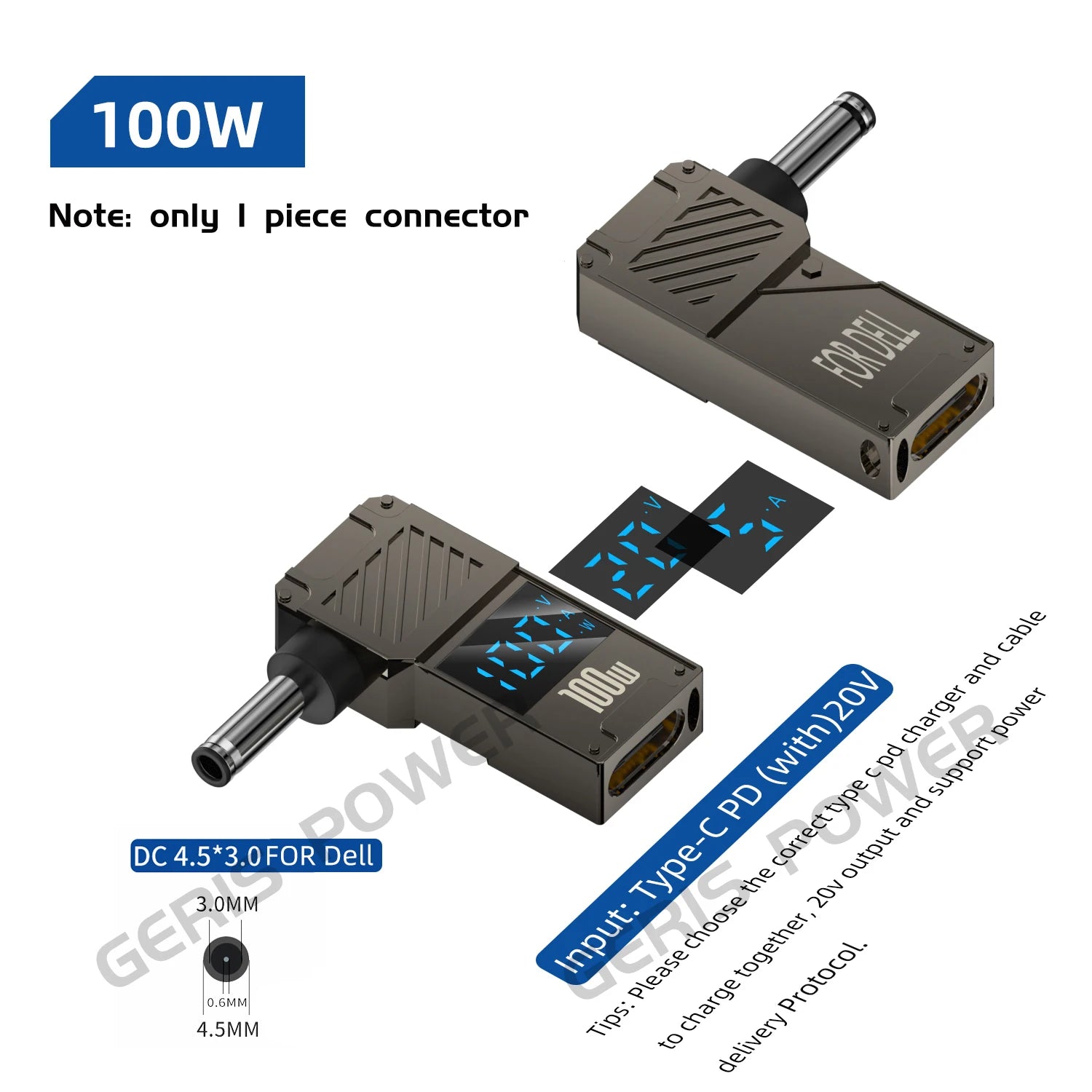 100W USB Type C Fast Charging Adapter Plug Connector Universal USB C to DC Laptop Charger Converter for Lenovo Dell Asus Hp Acer
