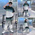 2026 summer Teenager Boys Clothes Casual Outfit Kids Gradient Tracksuit Child t shirt + ankle tie pant 4 5 6 7 8 9 10 12 Year