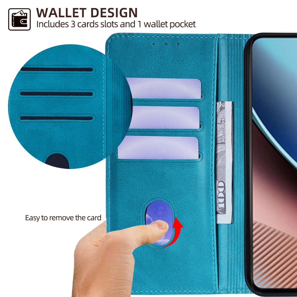 Wallet With Card Slots Holder Magnetic Flip Leather Book Case for Motorola E14 G64 G64Y G85 G54 Moto G Power G Play G 5G 2024