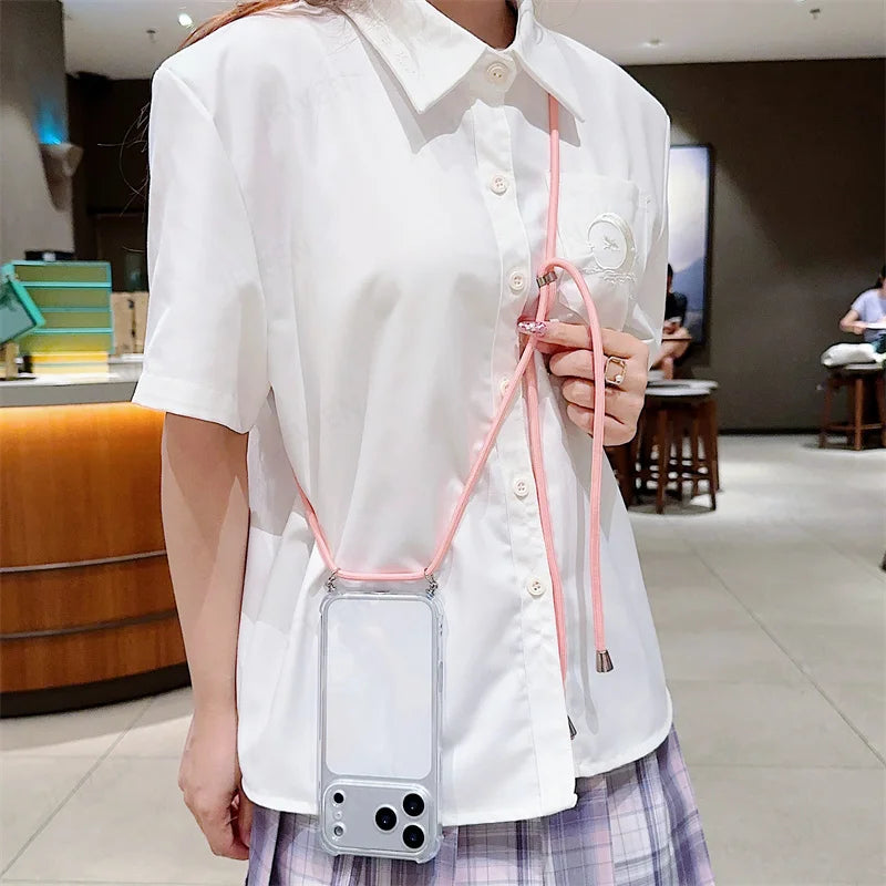 Crossbody Lanyard Shockproof Case For iphone 17 Air 16 16E 15 14 13 12 11 Pro Max Plus Silicone Soft TPU Clear Back Cover