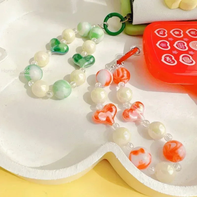 Acrylic Beads Keychain Phone Charm Women Girls Mobile Phone Chain Cellphone Strap Anti-lost Lanyard Beaded Hanging Rope Jewelry
