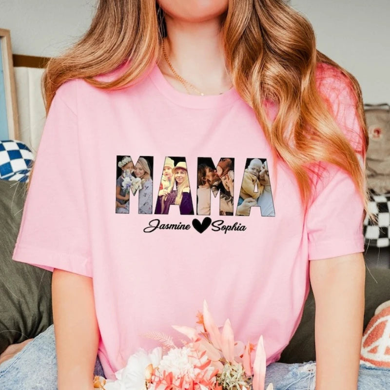With Kids Name Custom Photo Mama Shirt Personalized Mothers Day Gift Best Mom Ever Birthday Fashion Casual Printed T-shirt Tops