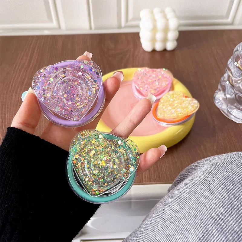 Stylish Glitter Sequins Love Heart Smart Tok For Magsafe Magnetic Phone Griptok Grip Tok Stand Universal Phone Smart Tok Holder