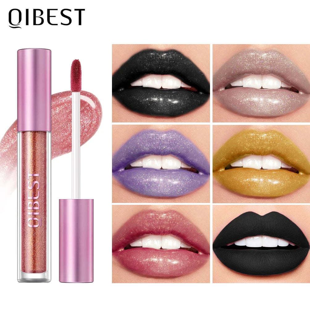 6 Colors Glitter Lipstick Long Lasting Diamond Pearlescent Metallic Lipgloss Black Matte Liquid Lipstick Women Lip Tint Makeup