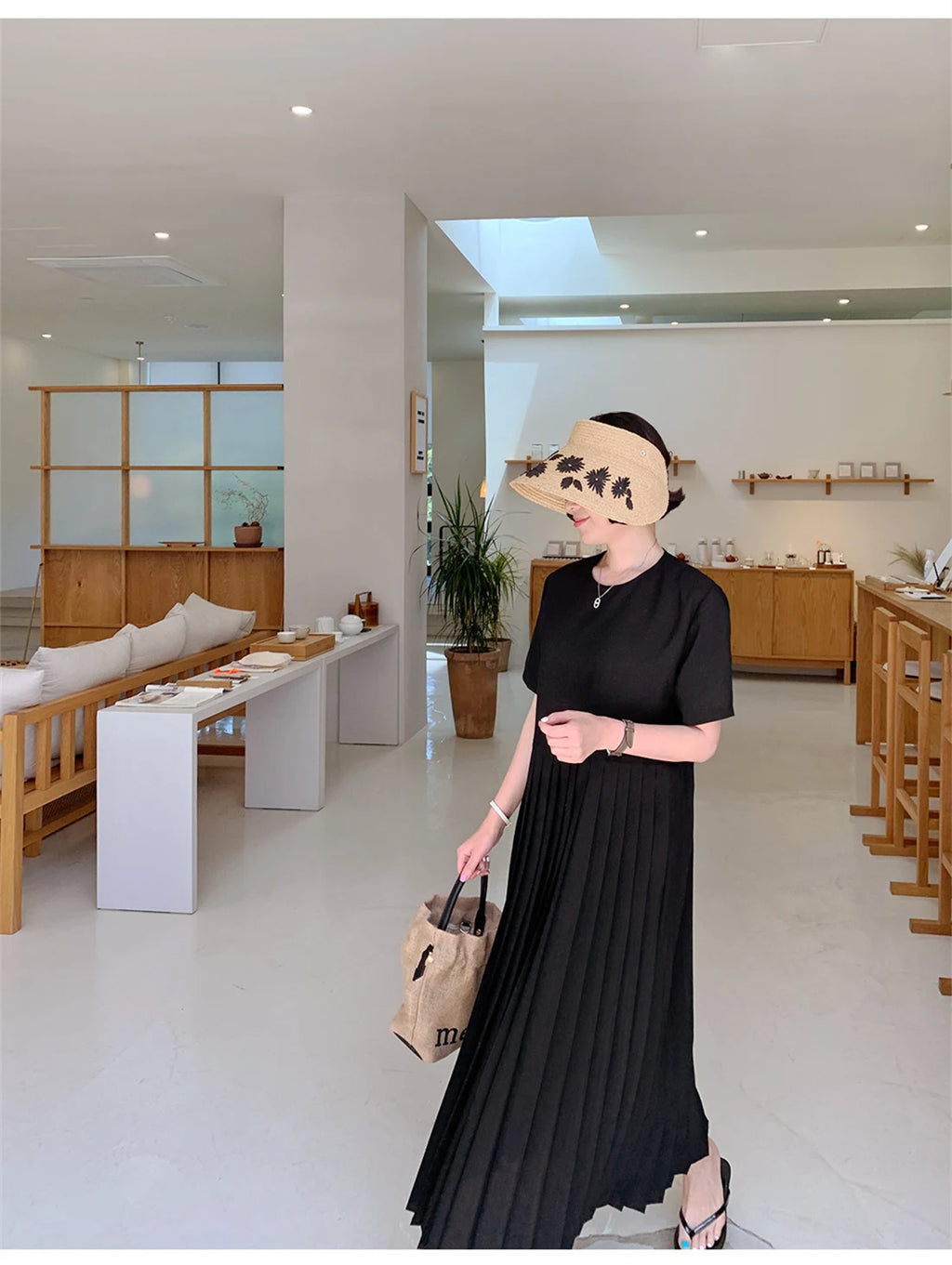 Summer 2024 Korean Sle Loose Slimming ort Sve Chiffon Pleated Long Dr Women's Casual Knee-Over Maxi Dr