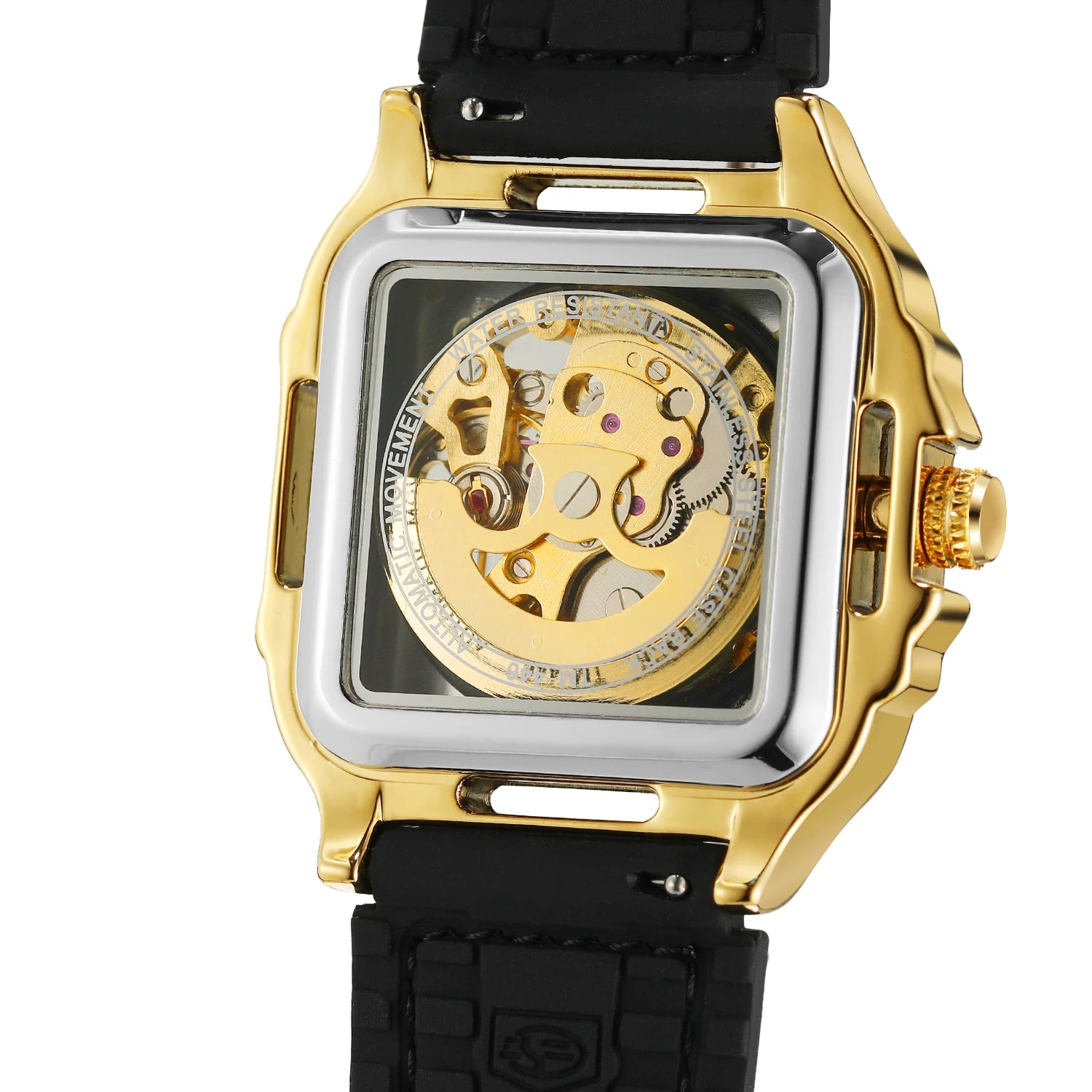 FORSINING Original Square Skeleton Mechanical Man Wristwatches Automatic Movement Field Sports Waterproof Silicone Replica Watch