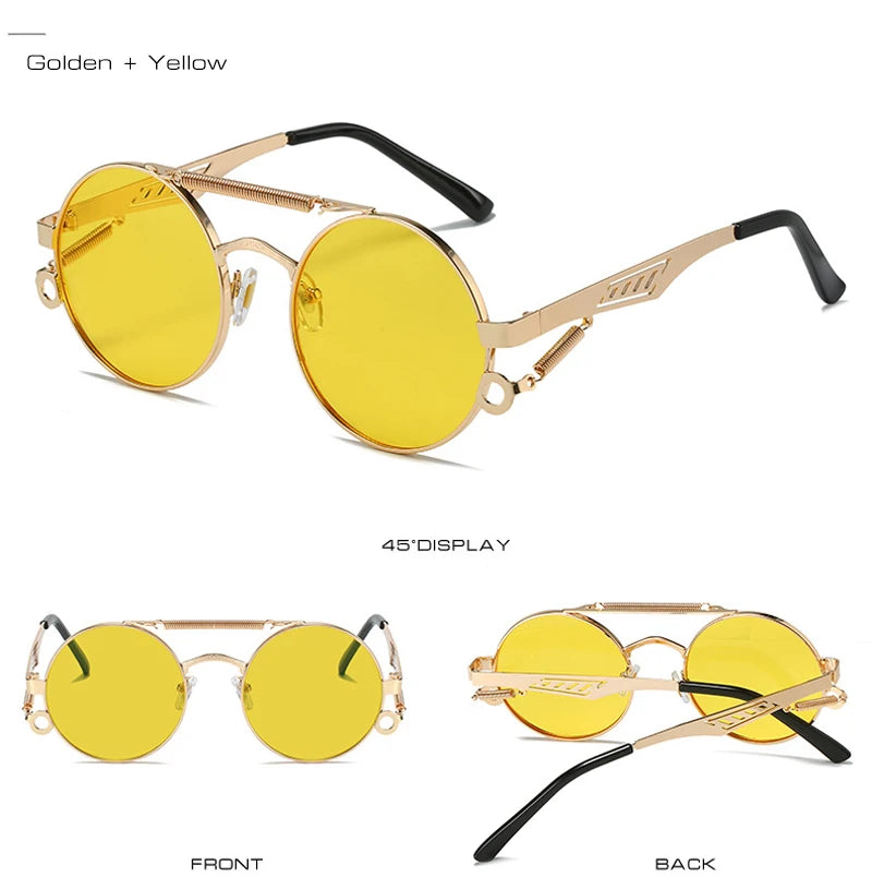 SHAUNA Retro Metal Double Bridges Round Sunglasses Women Fashion Gradient Mirror Eyewear Men Trending Punk Spring Sun Glasses