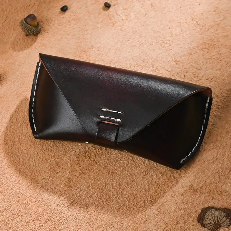 Handmade Genuine Leather Eyeglass Case Hard Shell Retro Sunglasses Eyeliner Lipstick Mascara Pen Protection Box