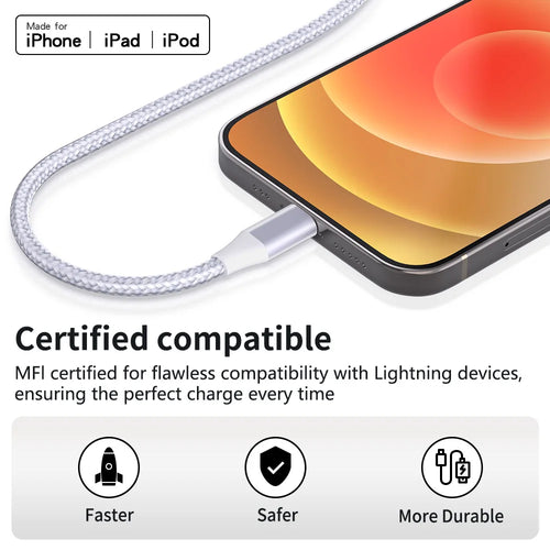 1pc LAIHONEN MFi USB A To Lightning Cable For iPhone 14 13 12 11Pro X XR Max 8 2.4A USB Lighting Charger Cable Data Wire Cord