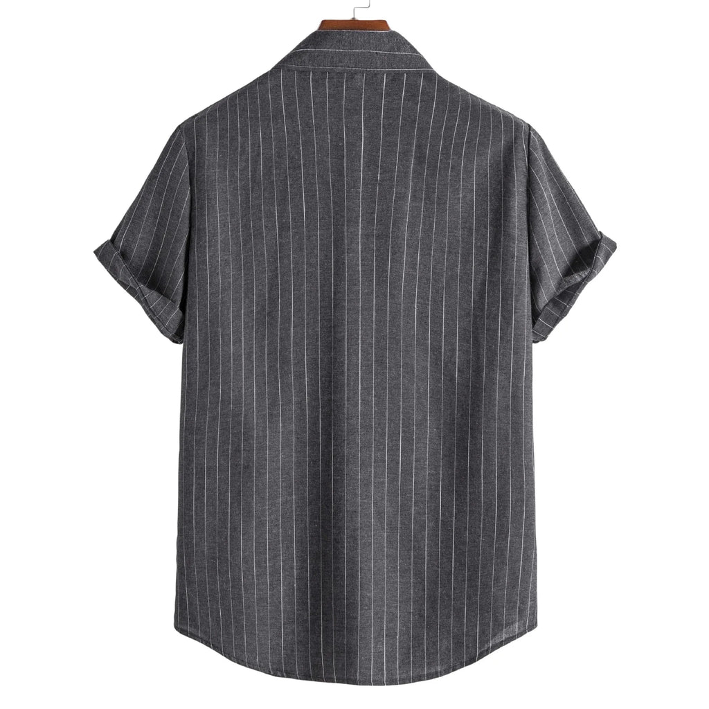 2026 Men's Striped Shirts Fashion Holiday Style Short Sleeve Casual Shirts Comfortable Loose Street Tops Men Summer Basic Shirts
