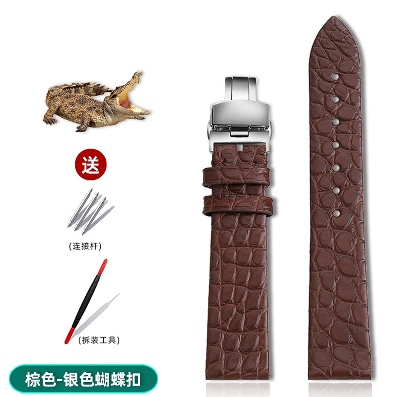 Alligator wacth strap Ultra Thin 12 13 14 15 16 18 20 22mm men women Black Brown Blue Crocodile Leather watchband For any brands