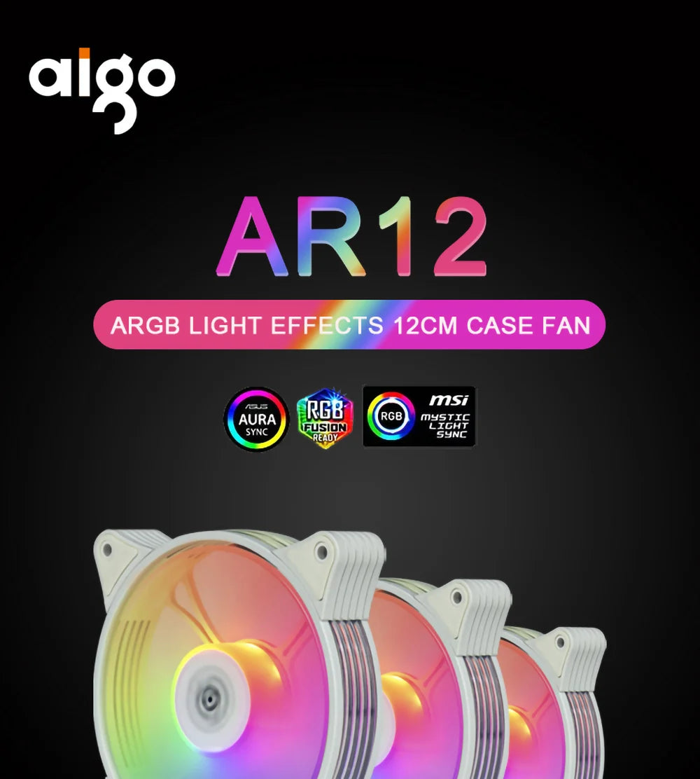 Aigo AR12 white 120mm RGB FAN ventilador PC gamer Computer Case kit Fan Cooling Cooler 12cm Adjust Speed 12V ARGB Fans ventoinha