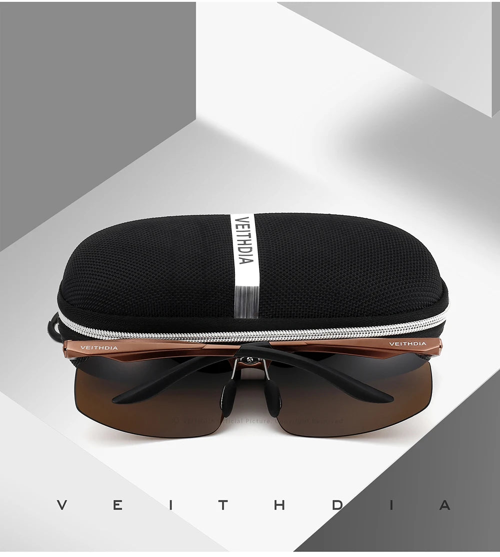 VEITHDIA Men Sunglasses Aluminum Magnesium Polarized UV400 Lens Rimless Driving Fishing Sun Glasses Sports Eyewear For Male 6535