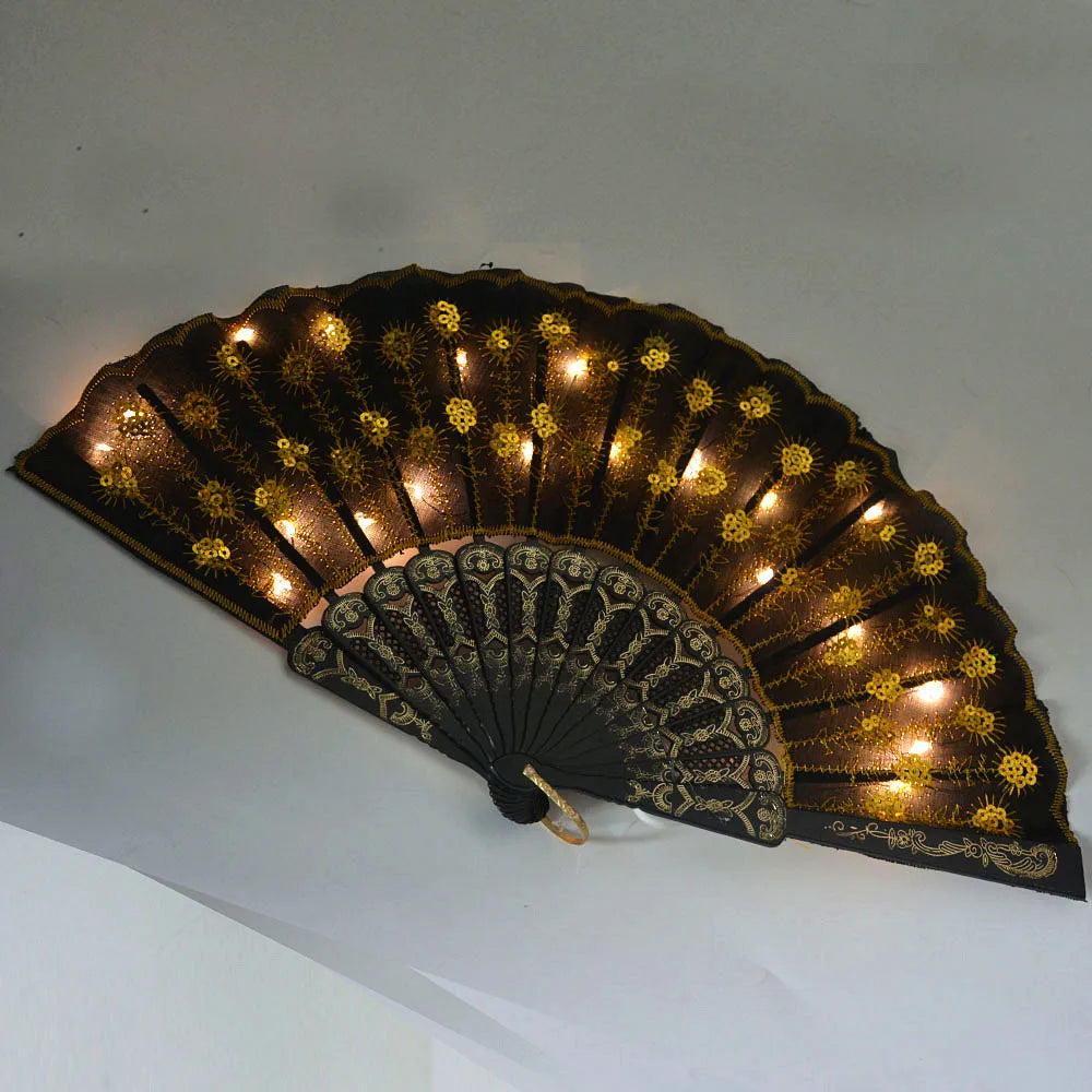 Party Glow Light Up Flower Peacock Hand Fan Dance Show Church Birthday Gift  Bar Props Wedding Festival Halloween Christmas