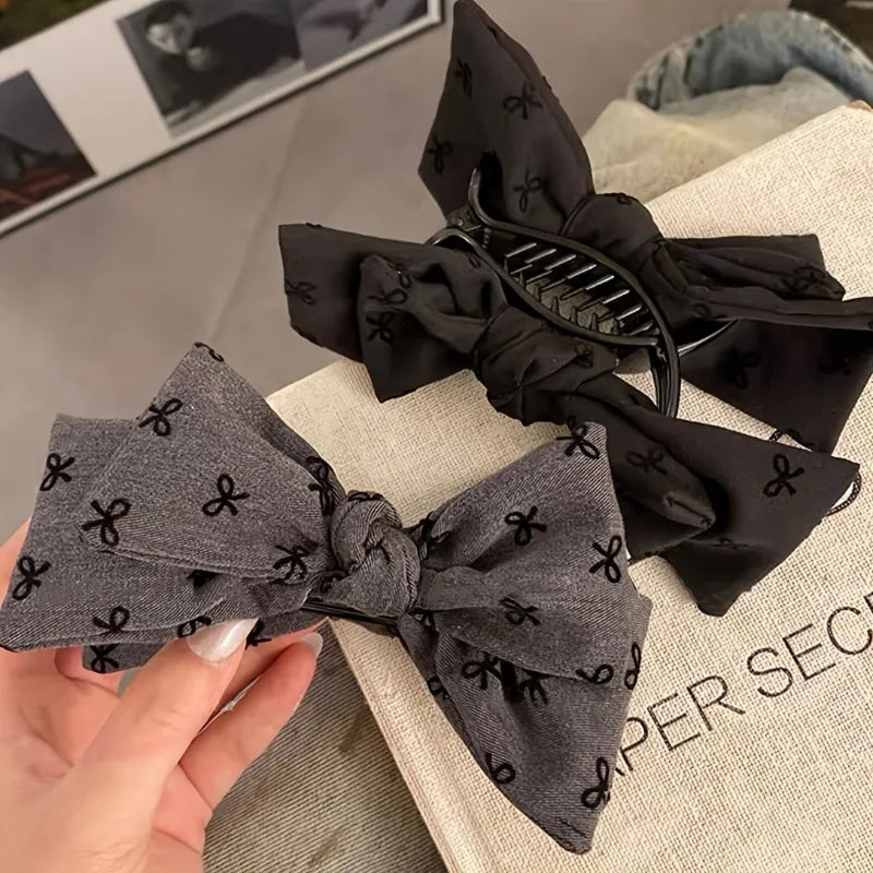 2-piece Elegant Bow Hair Clip for Spring and Summer - Fashionable Fabric Hair Bun and Ponytail Holder Suitable Women and Girls