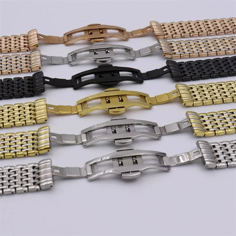 Watchband Stainless steel Bracelets 12mm 14mm 16mm 18mm 20mm 22mm Quartz Wristwatch  fold buckle watch strap accessories 6029#