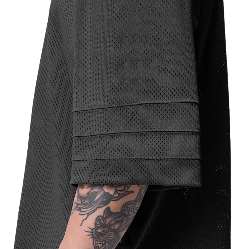 Oversized  Dropped Shoulders Half Sleeve T-shirts Mens Summer Big Mesh Quick Dry Sports Clothing Gym Fitness Workout T Shirts