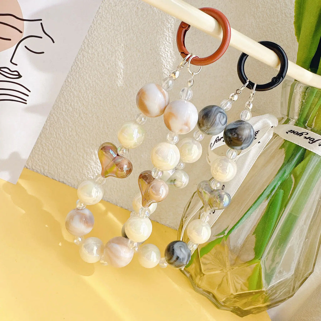 Acrylic Beads Keychain Phone Charm Women Girls Mobile Phone Chain Cellphone Strap Anti-lost Lanyard Beaded Hanging Rope Jewelry
