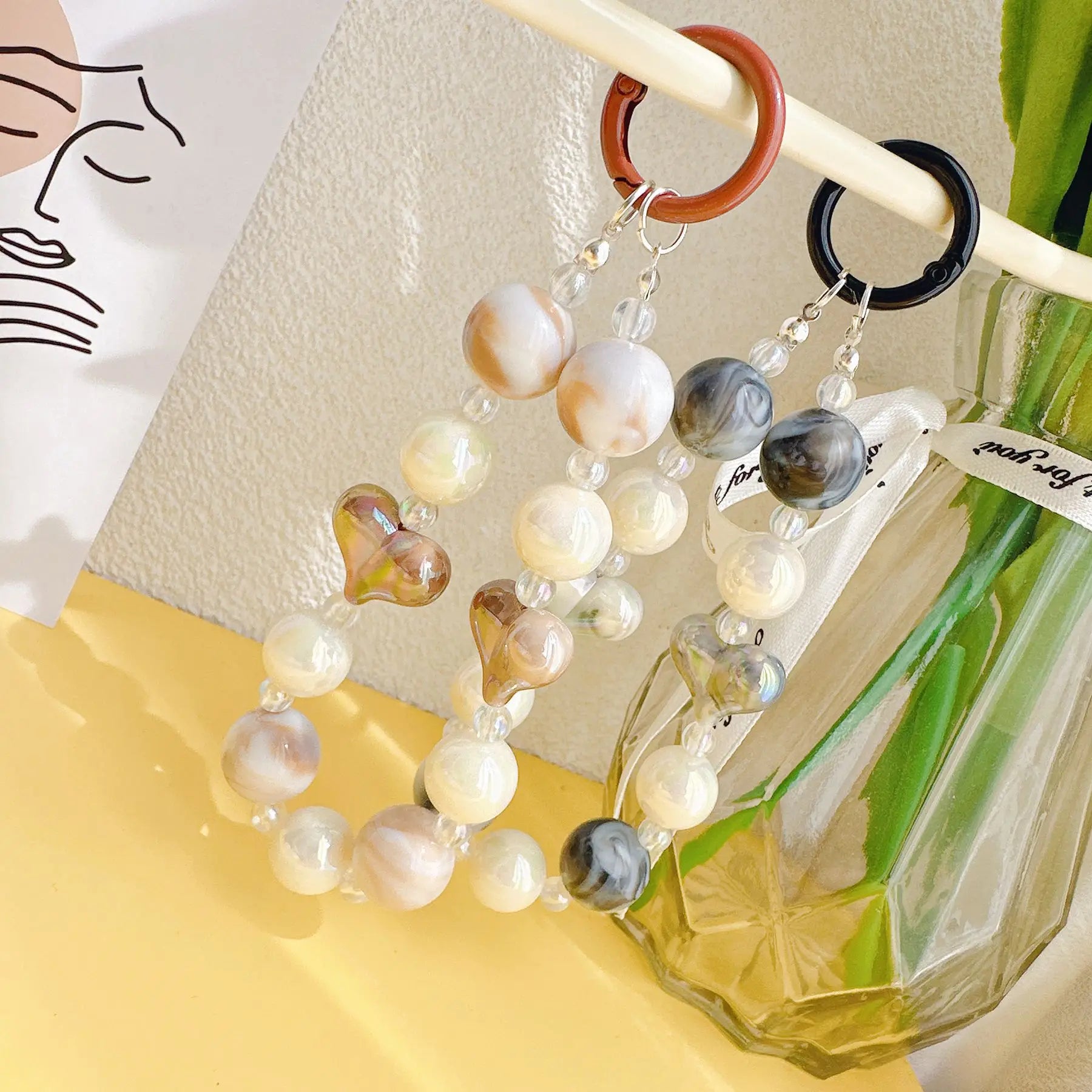 Acrylic Beads Keychain Phone Charm Women Girls Mobile Phone Chain Cellphone Strap Anti-lost Lanyard Beaded Hanging Rope Jewelry