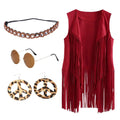 60s 70s Women Vest Set Headband Sunglasses Necklace Earrings Tassel Cardigan Jewelry Set Waistcoat Dance Party Disco Costume
