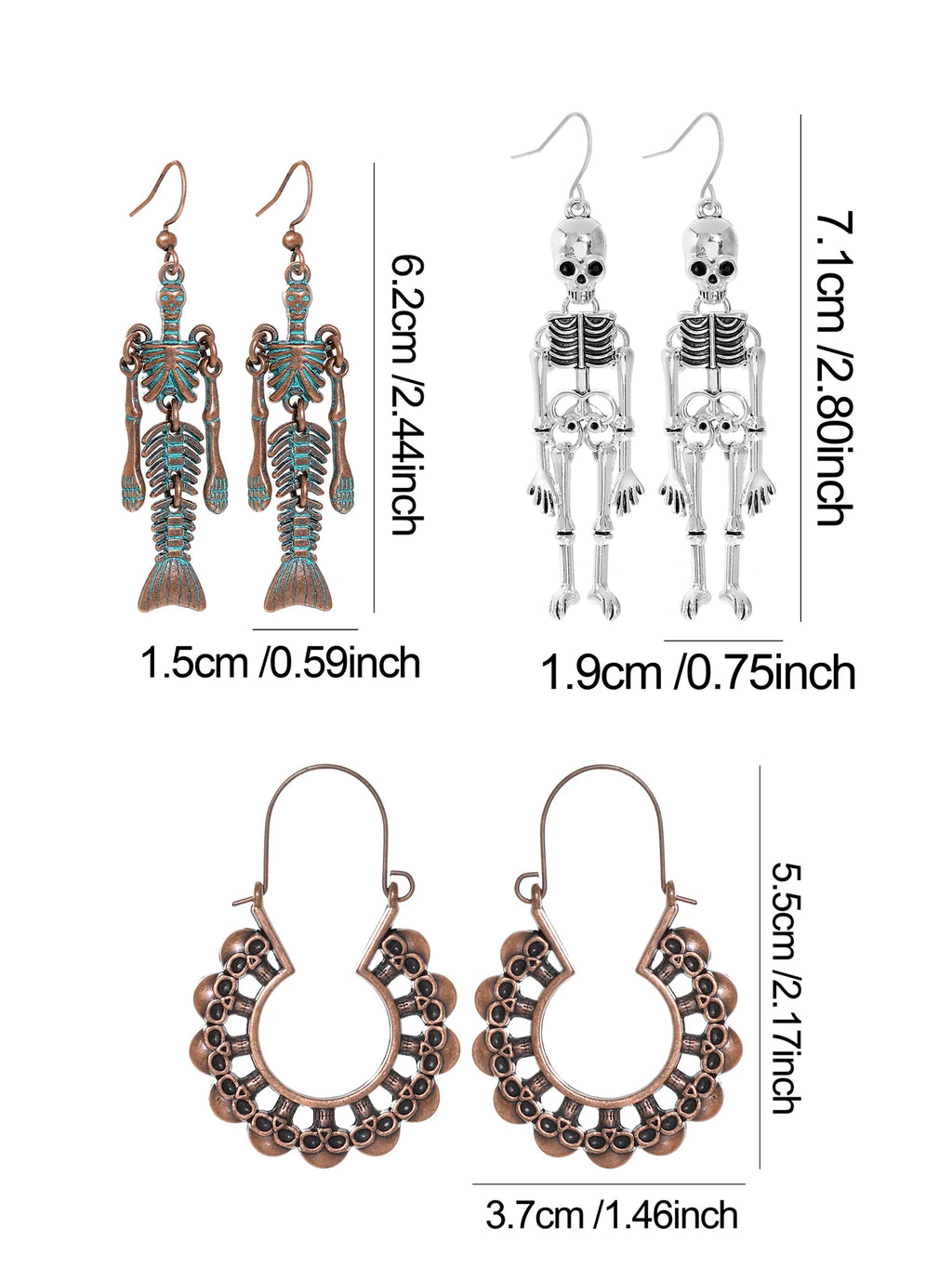 Halloween Dangle Earrings Set Creepy skull Face Mask Cobweb Imitation of Human Skeleton Creative Ear Jewelry Versatile Gifts
