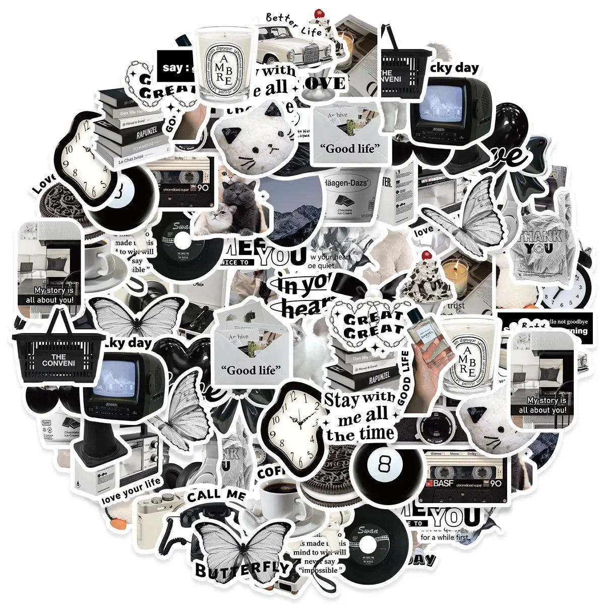 Etori Life 50pcs Cartoon Cute Exquisit Literary Objects Student DIY Laptops, Scrapbooks,Stationery Decoration Stickers
