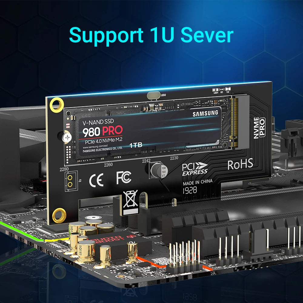JEYI PCIe to NVMe Adapter With Aluminum SSD Heatsink Cooler, 64Gbps M.2 ssd PCIe 4.0 X4 X8 X16 Expansion Card for Desktop