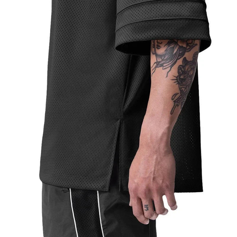 Oversized  Dropped Shoulders Half Sleeve T-shirts Mens Summer Big Mesh Quick Dry Sports Clothing Gym Fitness Workout T Shirts