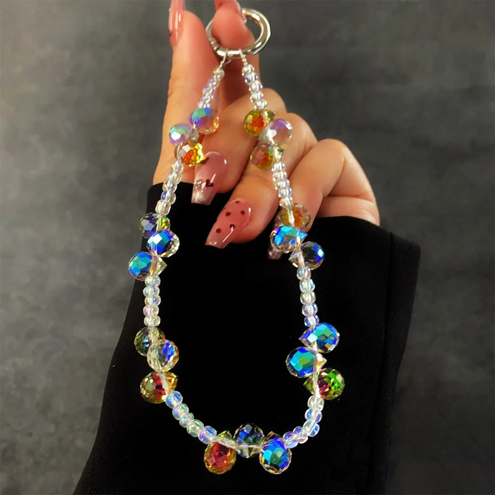Luxury Sparkle Butterfly Rhinestone Bead Phone Bracelet Strap Charm Chain Knot Cellphone Lanyard Keychain Bag Camera Keychain Pe