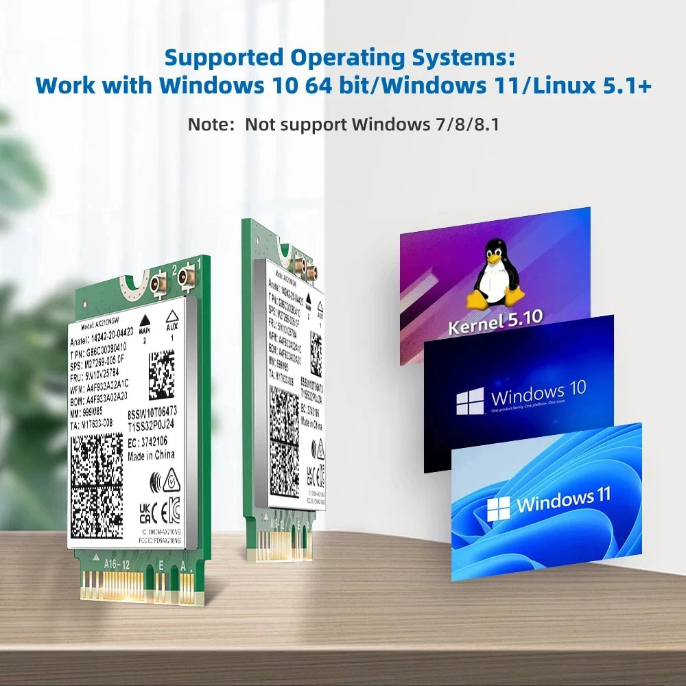 WiFi 6E AX210 Wireless Card 5374Mbps BT5.3 Tri-Band 2.4GHz/5GHz/6GHz 802.11ax High-Speed Network Adapter AX210NGW Fow Win10/11