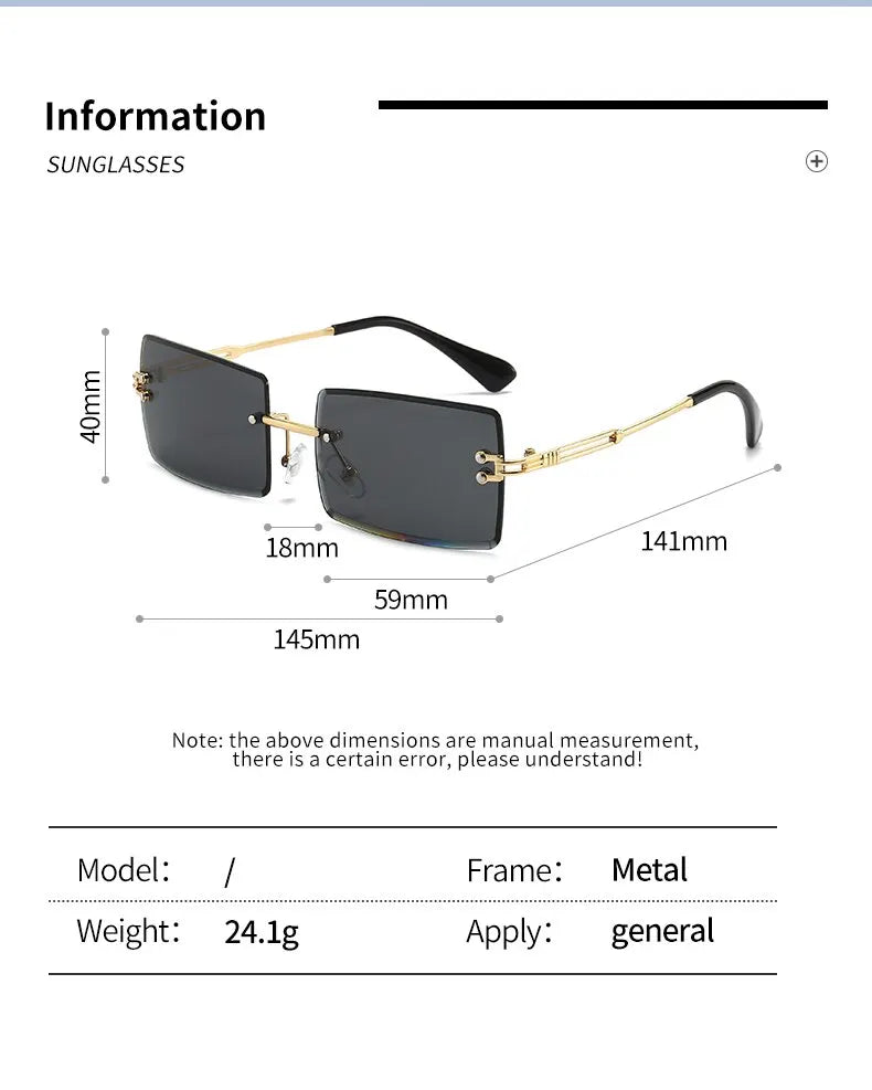 Vintage Fashion 2021 New Sunglasses Rimless Frameless Rectangle Shades Gradient UV400 Summer Traveling Sun Glasses for Women