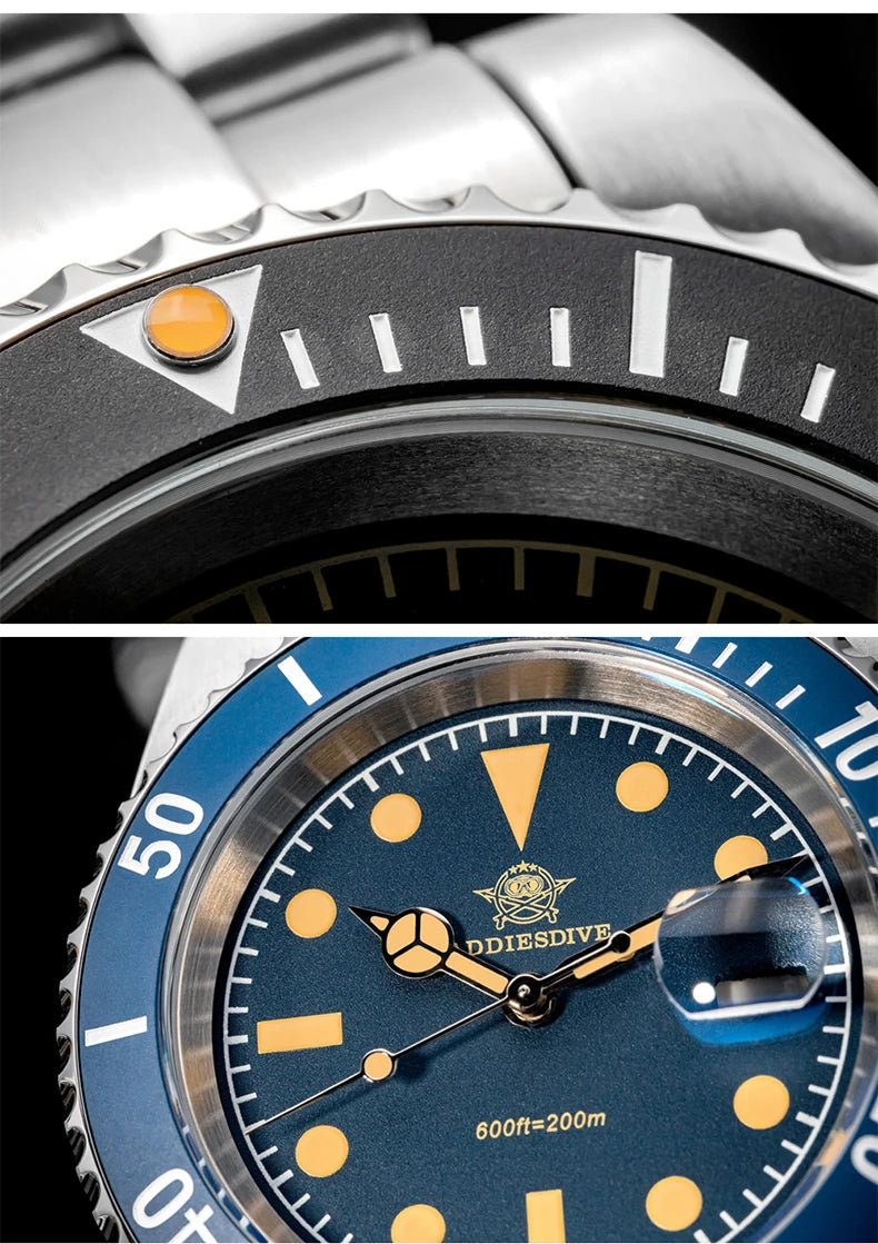 ADDIESDIVE AD2054 Stainless Steel Quartz Watch 200M Dive Watches Green Luminous Men's WristWatches Waterproof Relojes Masculino