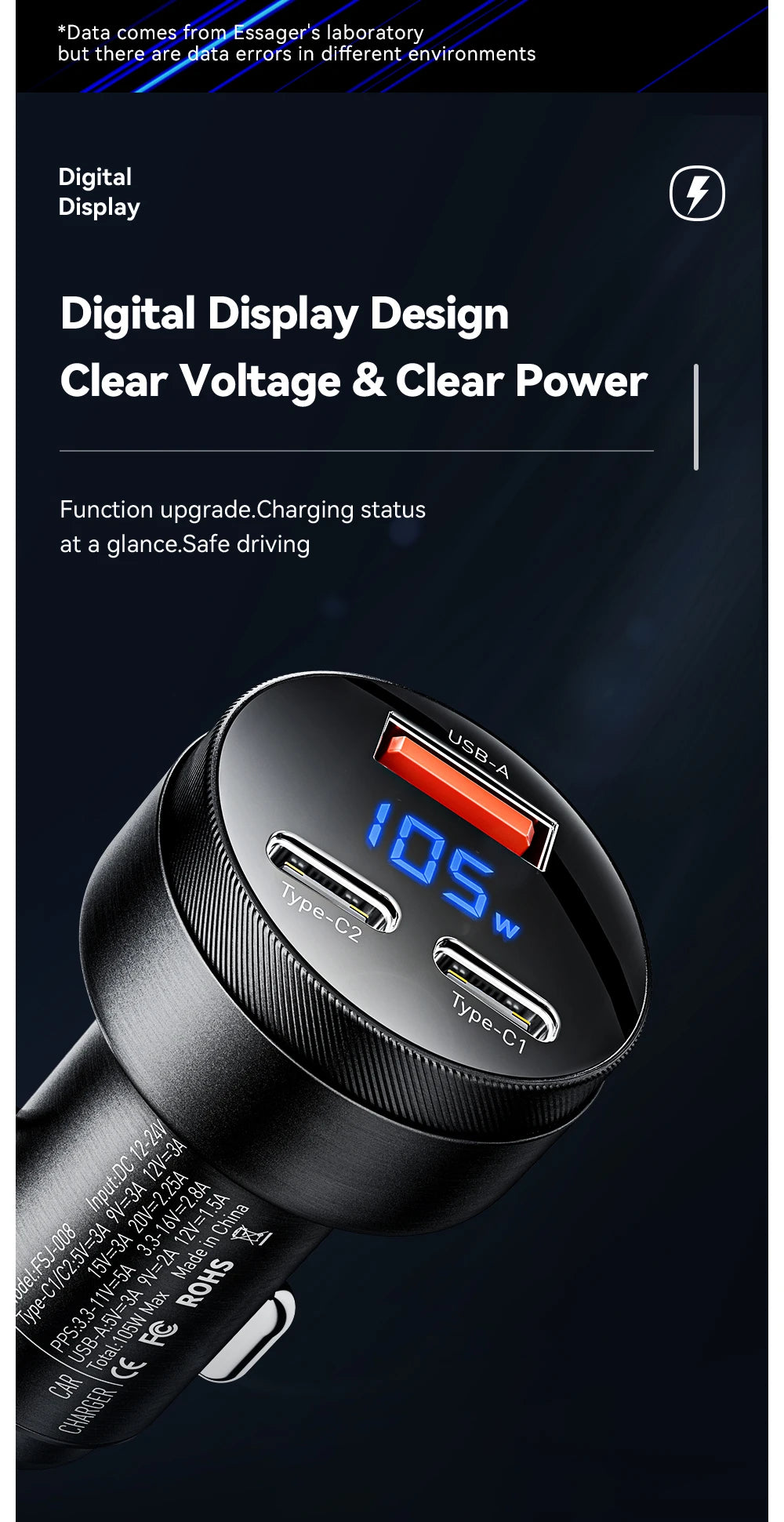 Essager 105W USB Car Charger Quick Charge 4.0 QC4.0 QC3.0 QC SCP PPS PD USB Type C Fast Charging For iPhone 14 15 Xiaomi Phone