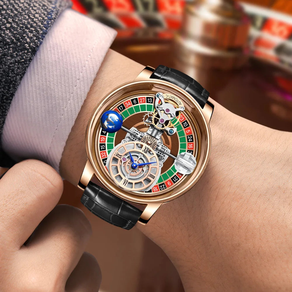 2025 HAEMMER New Men's Watch Transparent Hollow Design Celestial Roulette Quartz Watch Steel Leather Waterproof
