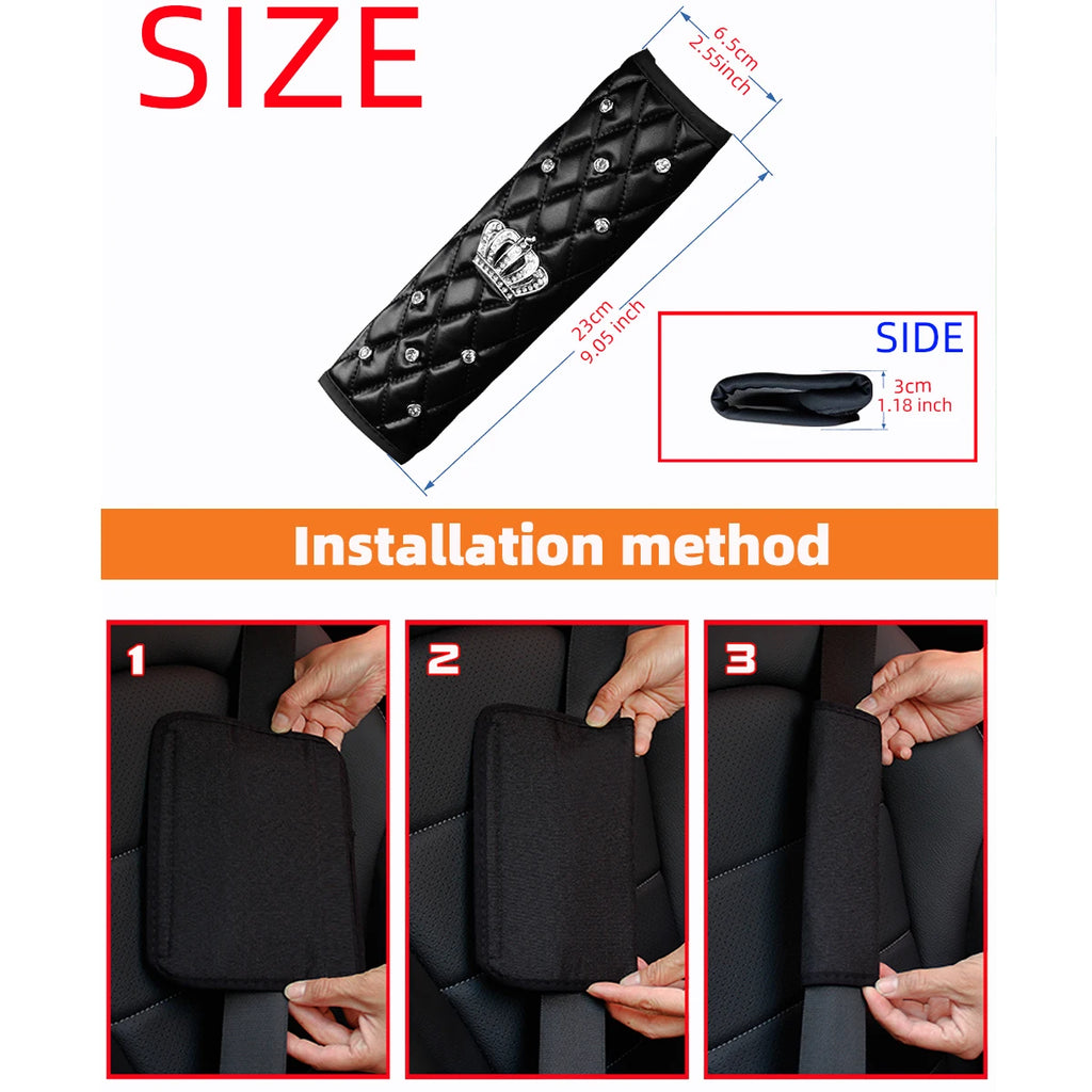 A skin feeling PU sheepskin embroidered crown diamond artificial stone car shoulder guard seat belt automotive supplies