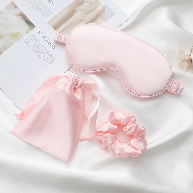 3Pcs Set Women Imitated Silk Sleep Eye Mask Eye Patches Face Mask Eyeshade Blindfold Travel Rest Eye Cover Night Eyeshade