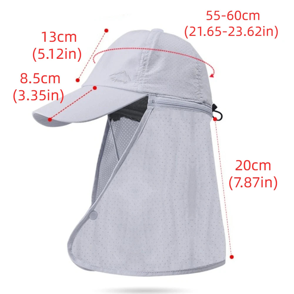 Portable Face Mask Man Sun Hat Mesh Breathable Sun-cream Bucket Hat Detachable Shawl Wide Brim Outdoor Fishing Cap Man Woman