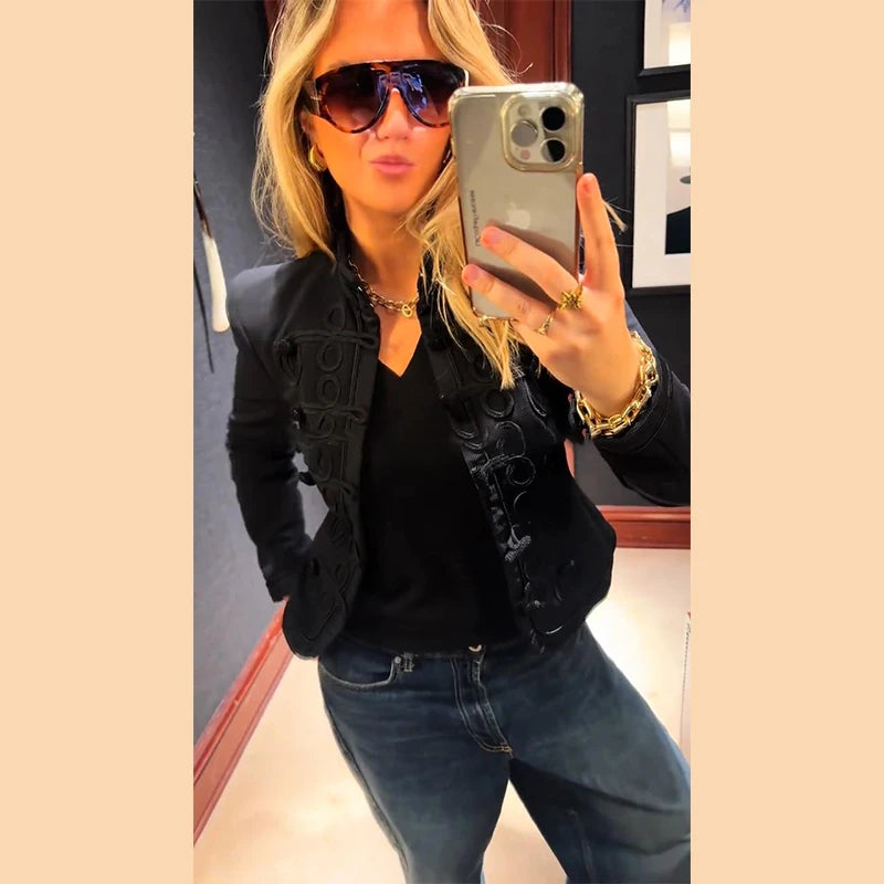 Fashion Women's Jacket O-neck Full Sleeve Single Breasted Female Napoleon Jackets 2026 Spring New Chic High Street Lady Coats