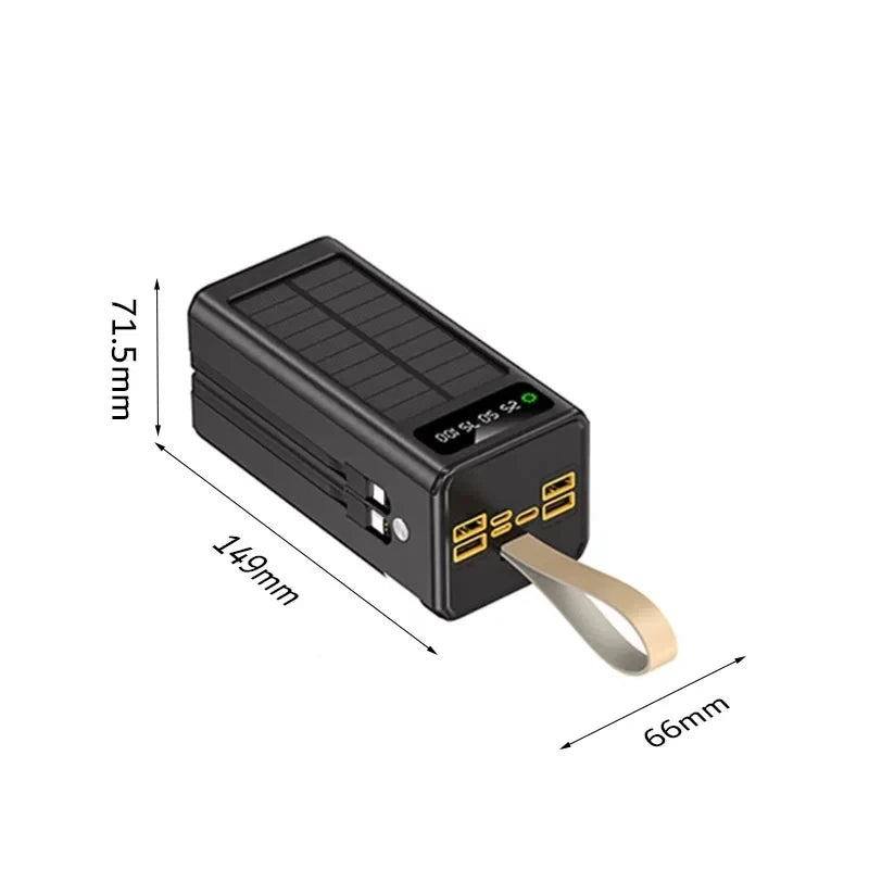 VIVO 500000mAh Solar Power Bank High-capacity Built-in 4 Cables External Battery LED Light PowerBank for iPhone Samsung