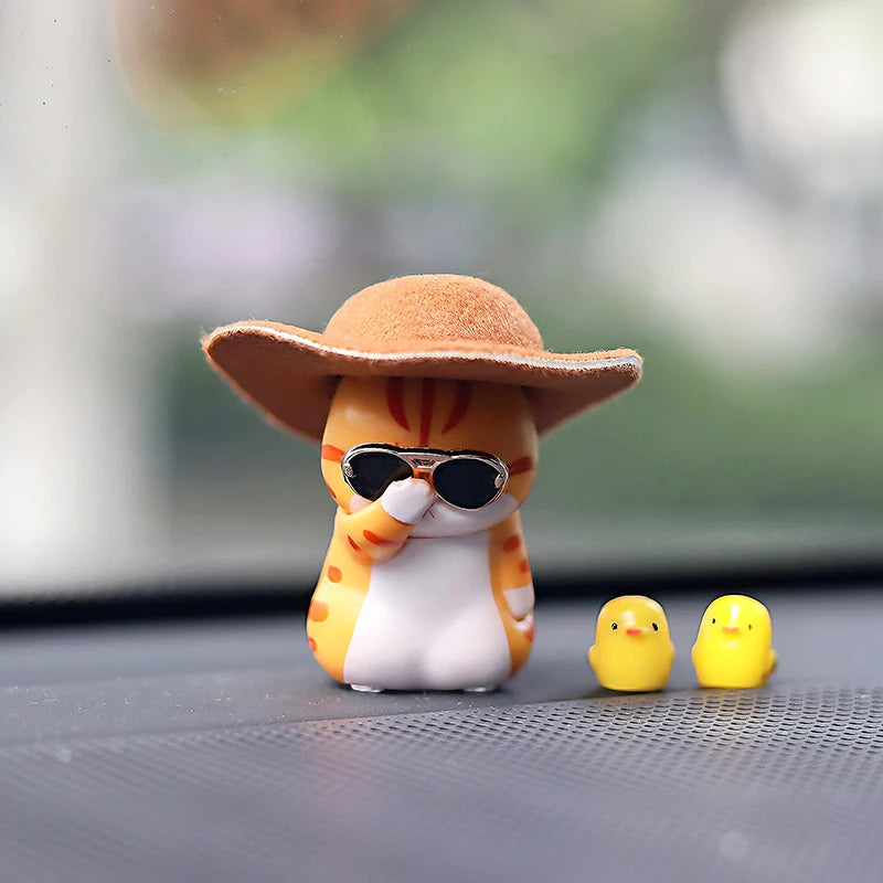 Cute Car Interior Decoration Accessories Cool Kitten Wearing Hat and Sunglasses Auto Dashboard DFecoration Ornaments For Car