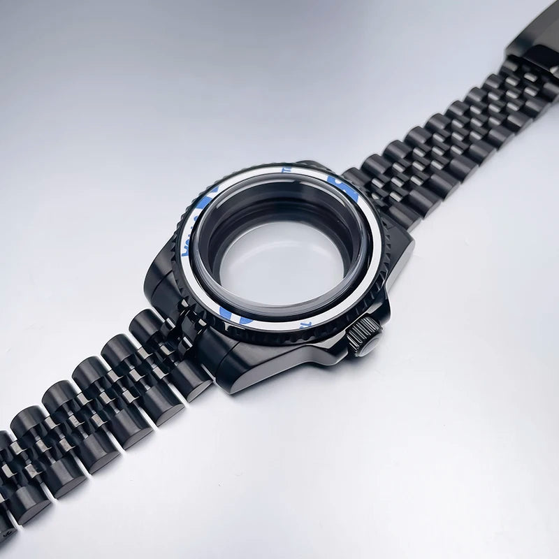 40mm High-QualityBlack NH35 Case Gmt  Stainless Steel Bracelet Sapphire Glass Seik Mod Fit NH34 NH35 NH36 Movement Watch Case