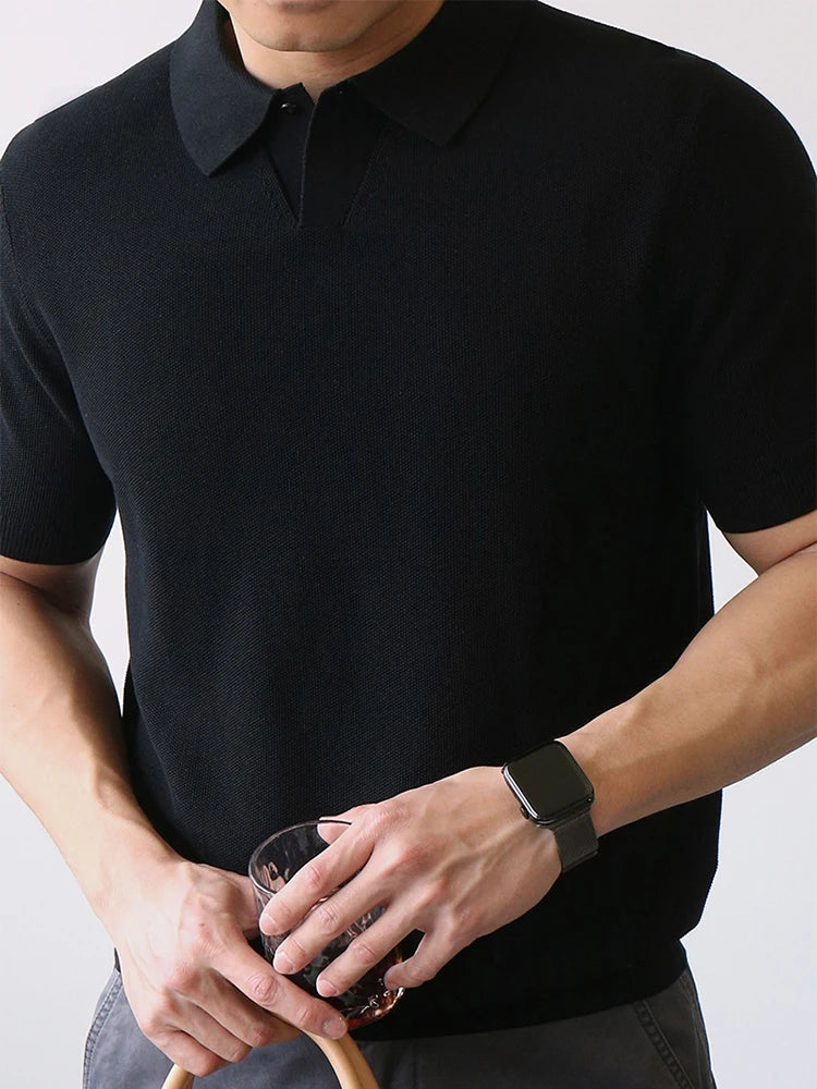 Summer High Quality Knitwear Mens Polo Shirts Casual Pure Color Short Sleeve Slim Polos Men Fashion Button Polo Neck Knitted Top