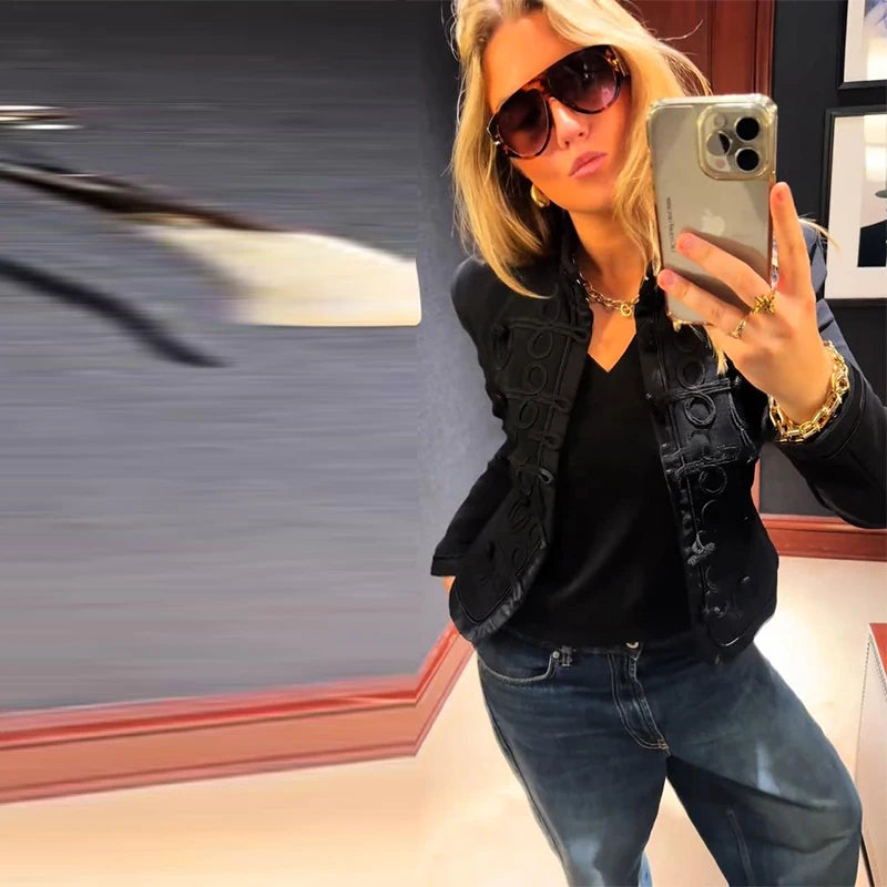 Fashion Women's Jacket O-neck Full Sleeve Single Breasted Female Napoleon Jackets 2026 Spring New Chic High Street Lady Coats