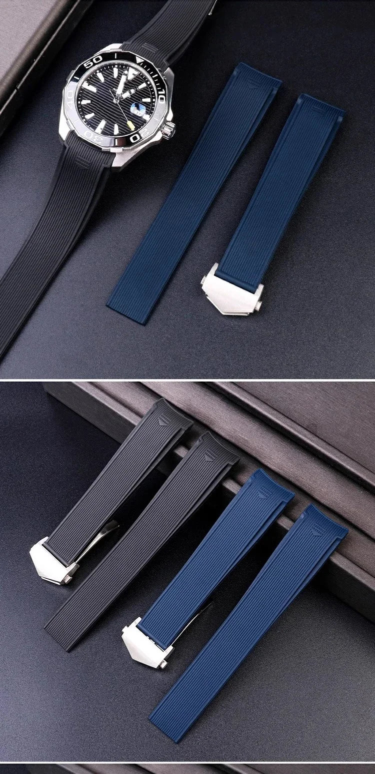 Rubber Silicone Watch Strap For Tag Heuer CARRERA AQUARACER 300 WAY201A WAY211C Black Blue Watch bracelet 20mm 22mm