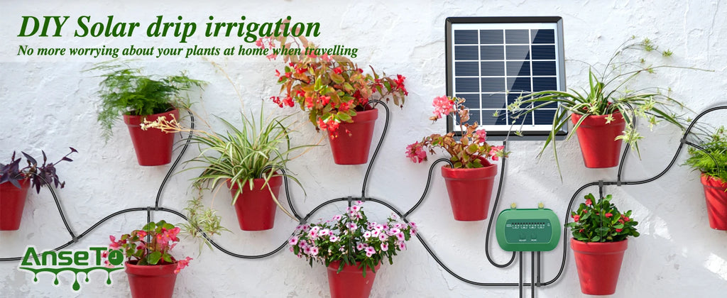 Solar Automatic Watering Kit for Garden Automatic Drip Watering System with 15m Water Hose Automatic Watering Timer for Holidays