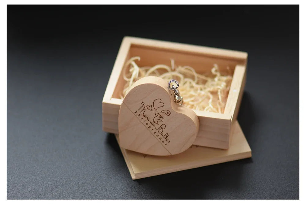 JASTER 10PCS/LOT Wooden Heart USB 2.0 Flash Drives 128GB  Free custom logo key chain Pen drive 64GB 32GB Business gift USB stick