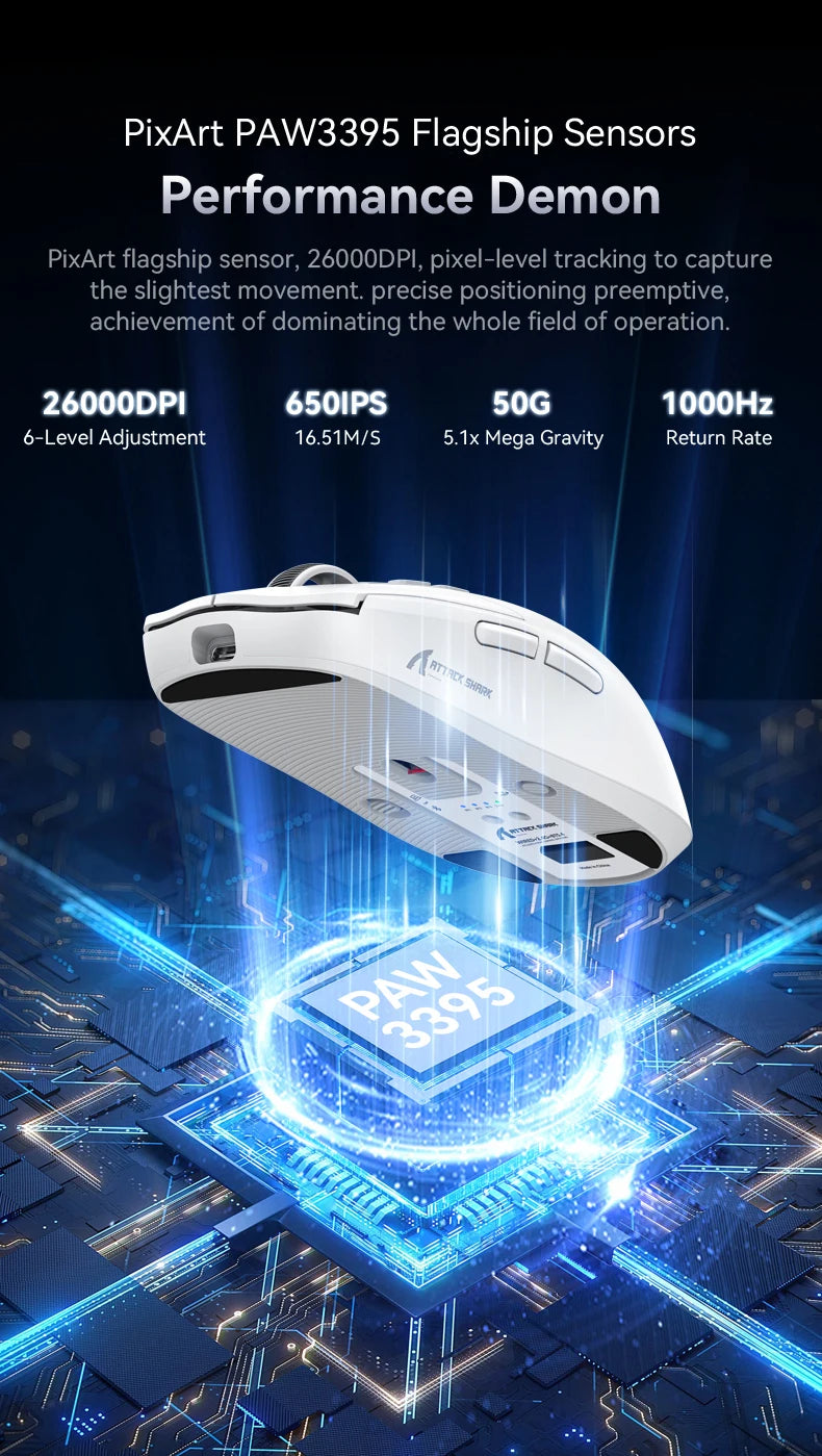 Attack Shark X6 Wireless Gaming Mouse Bluetooth Tri-Mode Connection,RGB Touch Magnetic Charging Base PAW3395 Macro Gaming Mouse