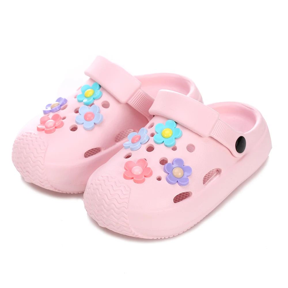 Summer Kids Home Slippers Children's Shoes Slippers Soft Anti-Skid Flower DIY Hole Shoes for Boys Girls Beach Shoes