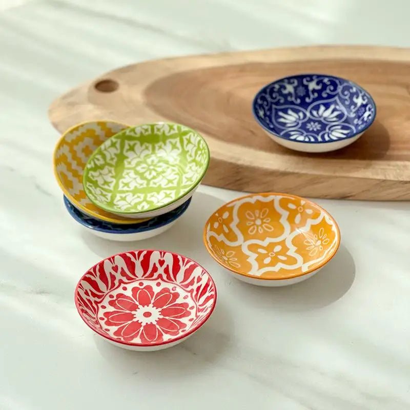 【HGPA】Ceramic Condiment Dishes, Bohemian Style Plates, Sauce Dishes, Suitable For Kitchens, Restaurants, Sushi Shops