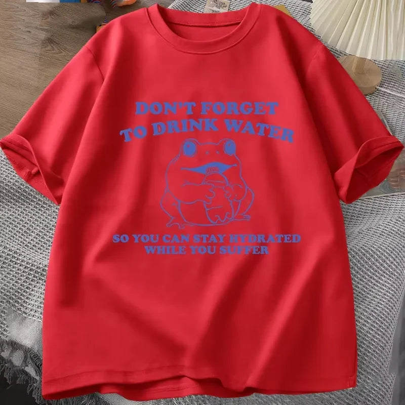 Stay Hydrated While You Suffer T-Shirt Vintage Style Funny Frog Graphic Tee Summer Short Sleeve T-shirts Oversized Tees